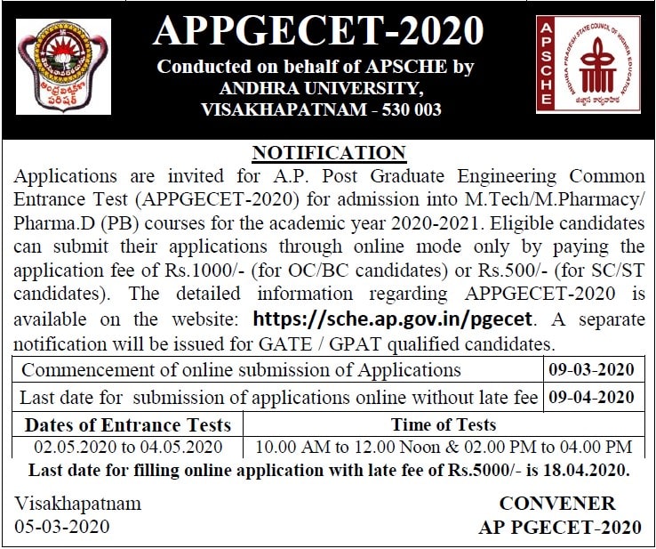 AP PGECET 2020 Notification