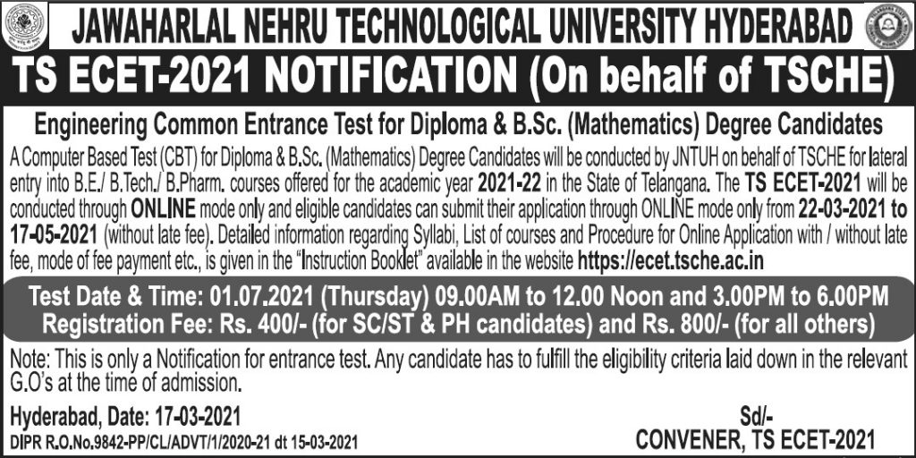 TS ECET 2021 Notification