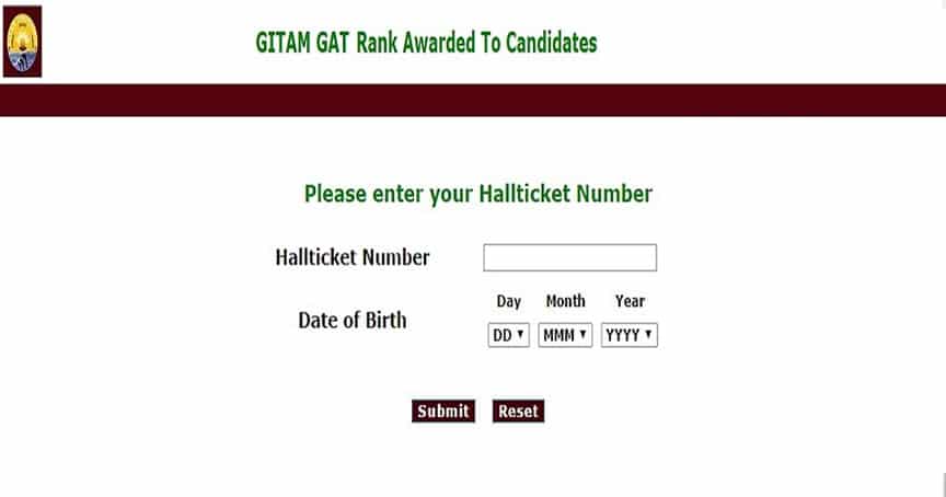 GITAM GAT Rank Card Download