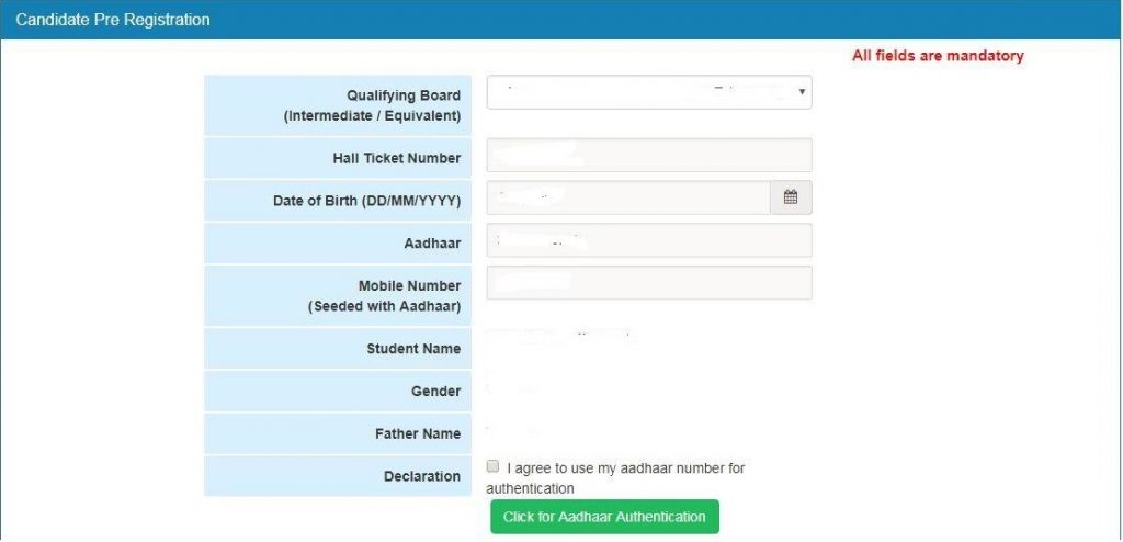 TS DOST Application Pre-Registration Candidate Details