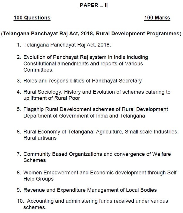 TS Panchayat Secretary Syllabus for Paper-II