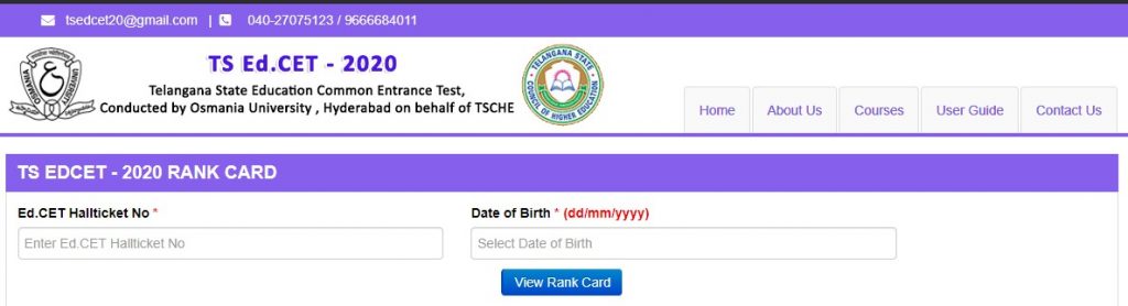 TS EDCET Rank Card 2020