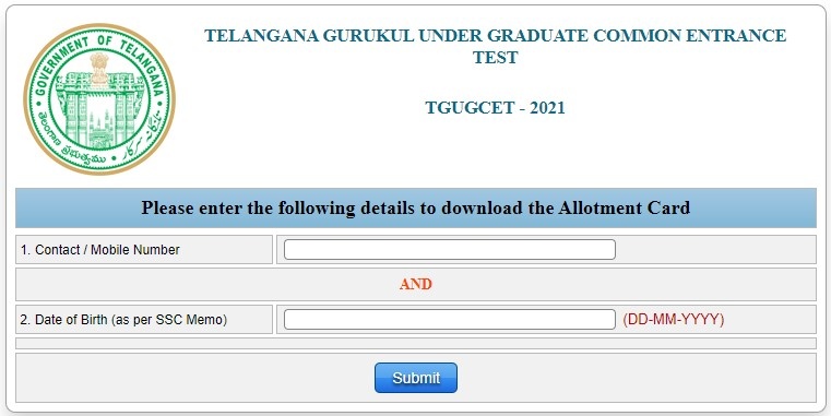 TGUGCET 2021 Allotment Card Download