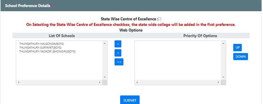 TSRJC SSC College Selection